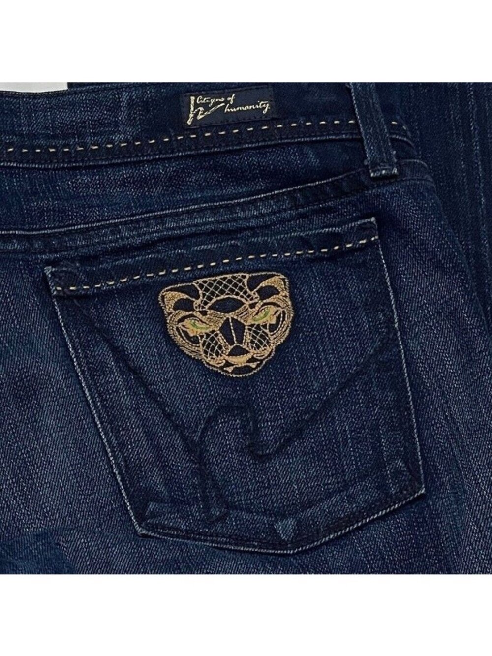 Citizens Of Humanity Dark Wash Bootcut Jeans With Gold Embroidered Back Pocket D - Picture 5 of 15